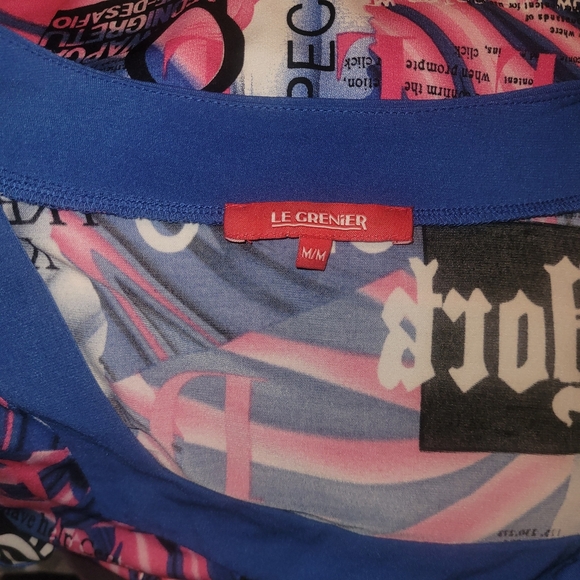 Le Grenier Blue and Pink Graphic Print Short Sleeve Top M - Picture 6 of 6